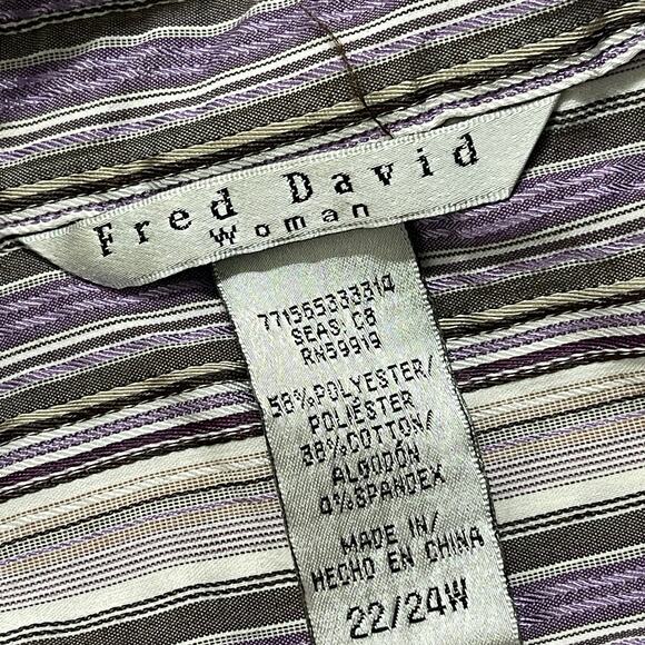Fred David Top Women Plus 22W Purple Striped Button Up Long Sleeve Cotton Blend - Picture 6 of 6